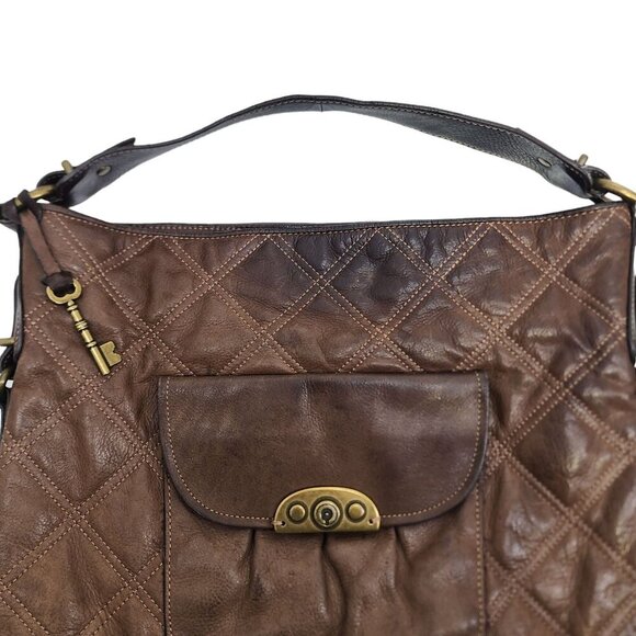 Fossil Maya Brown Quilted Shoulder Bag Purse - Picture 3 of 8